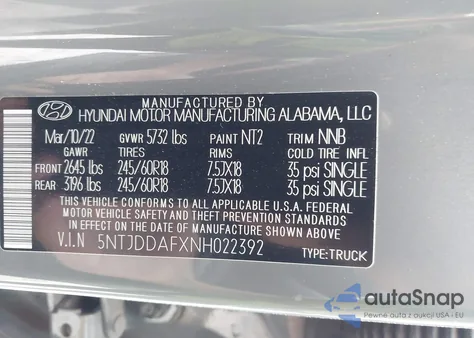 2022 Hyundai Santa Cruz Sel Premium из США, поврежденный, VIN 5NTJDDAFXNH022392